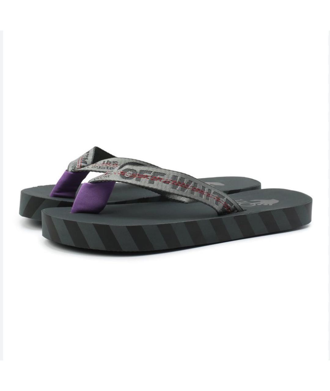 OFF-WHITE Антрацитовые резиновые шлепанцы, фото 4