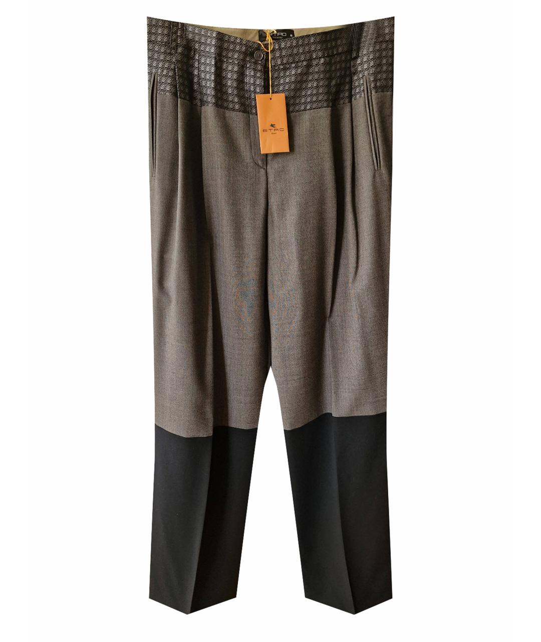 ETRO Серые шерстяные прямые брюки, фото 1