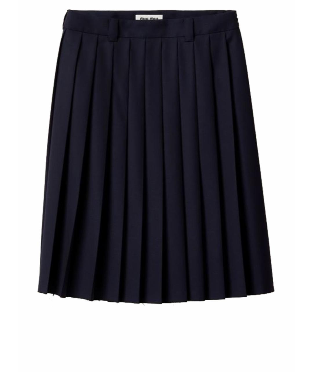 MIU MIU Темно-синяя шерстяная юбка миди, фото 1