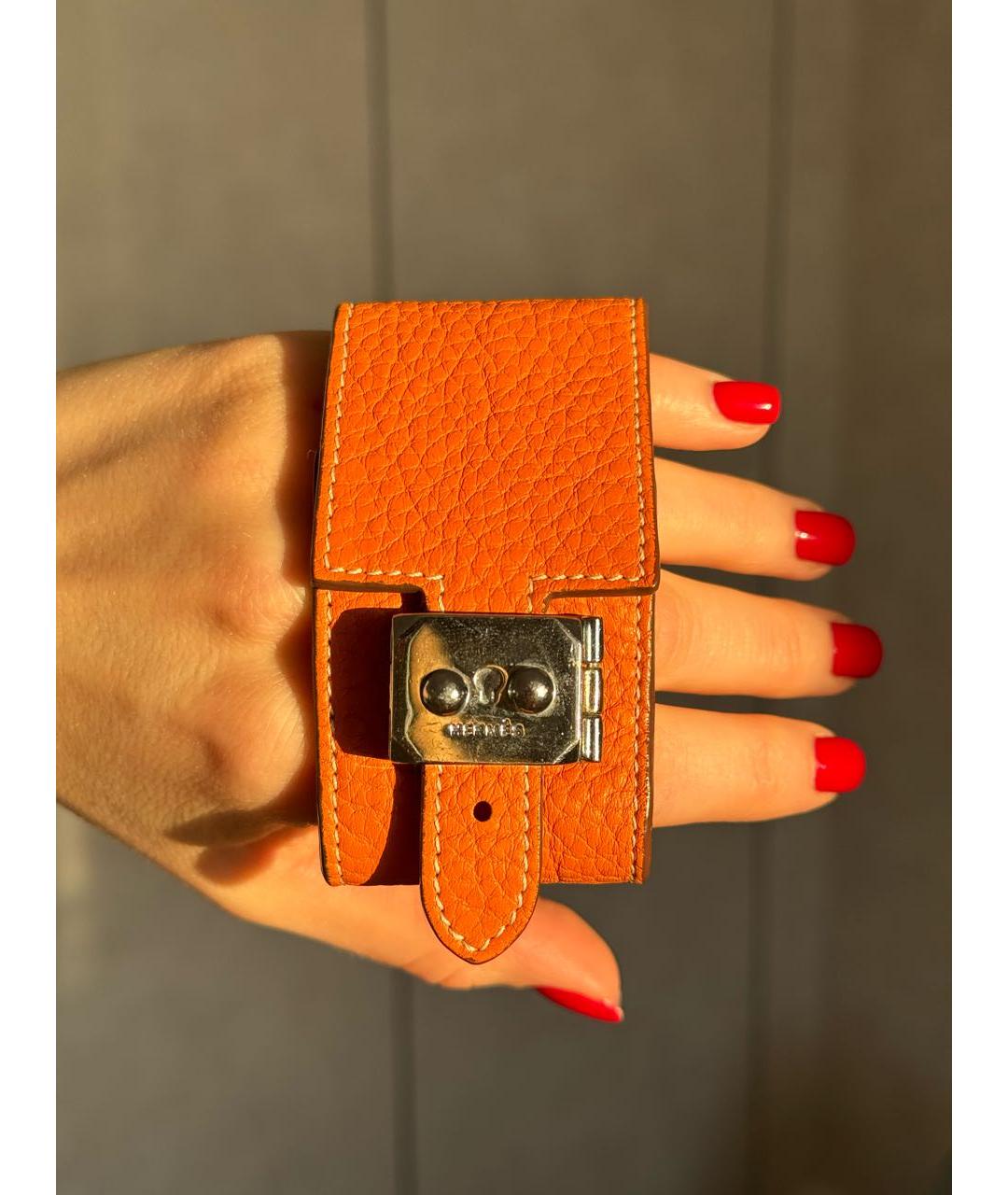 HERMES Оранжевый кожаный браслет, фото 5