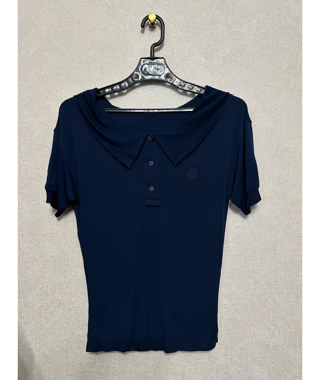 HERMES PRE-OWNED Темно-синяя вискозная футболка, фото 6
