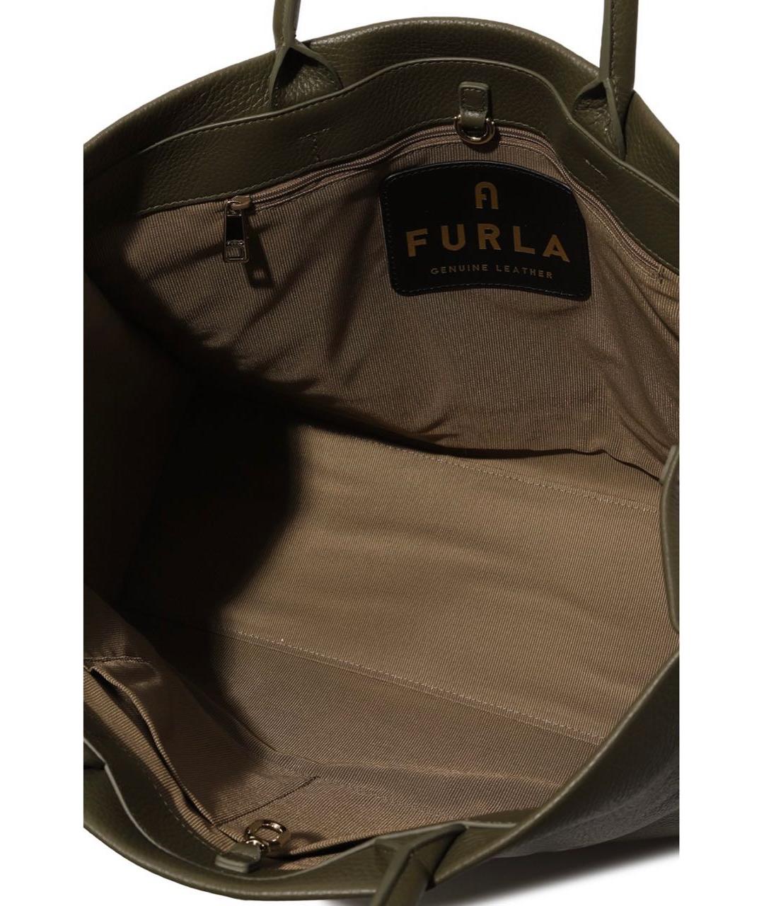 FURLA Хаки кожаная сумка с короткими ручками, фото 4