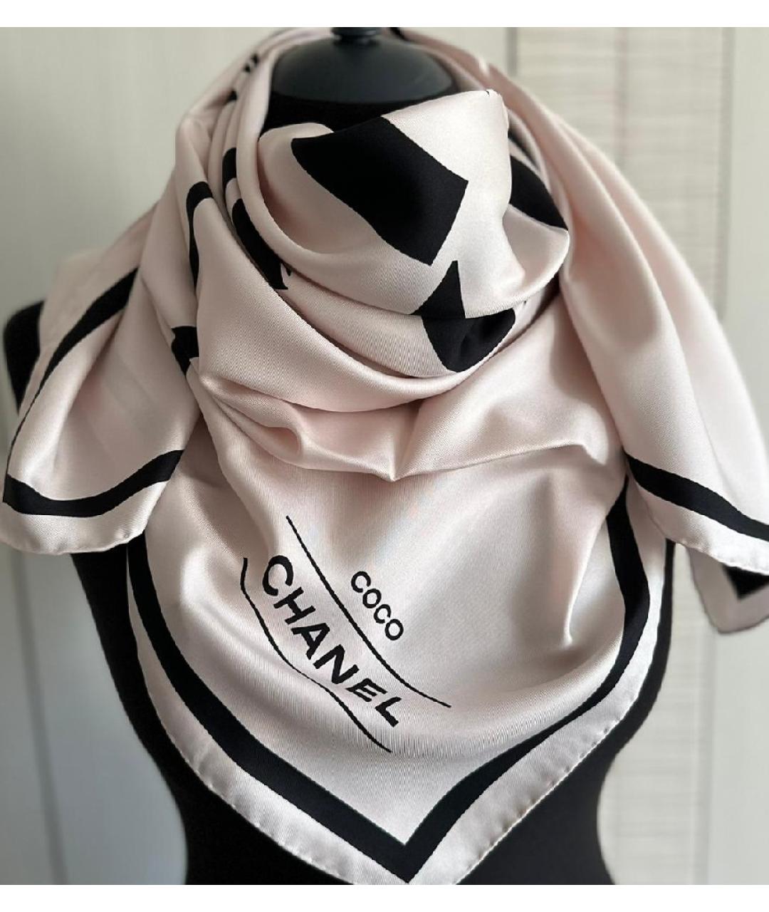 CHANEL PRE-OWNED Бежевый шелковый платок, фото 8
