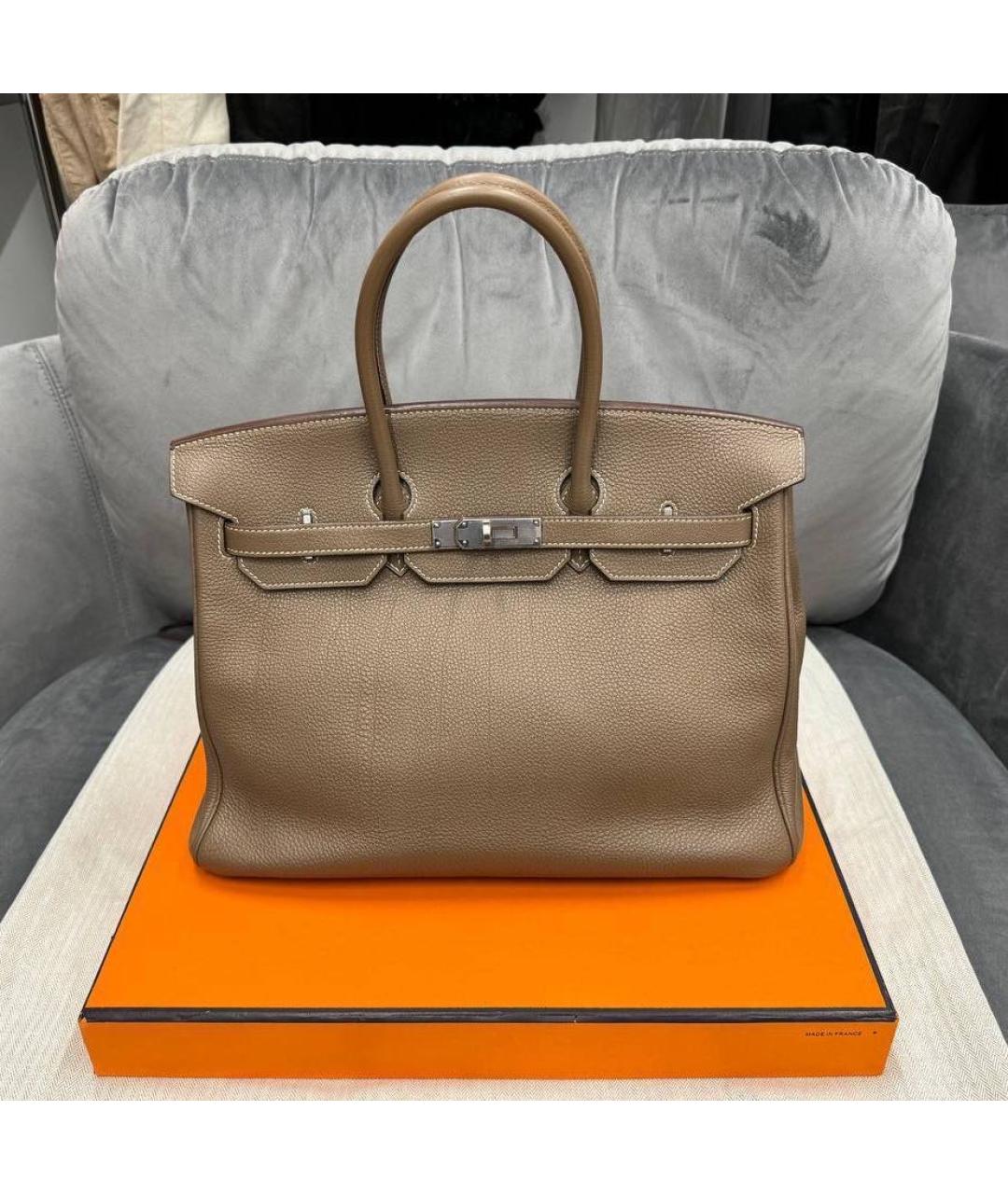 HERMES PRE-OWNED Коричневая кожаная сумка с короткими ручками, фото 9