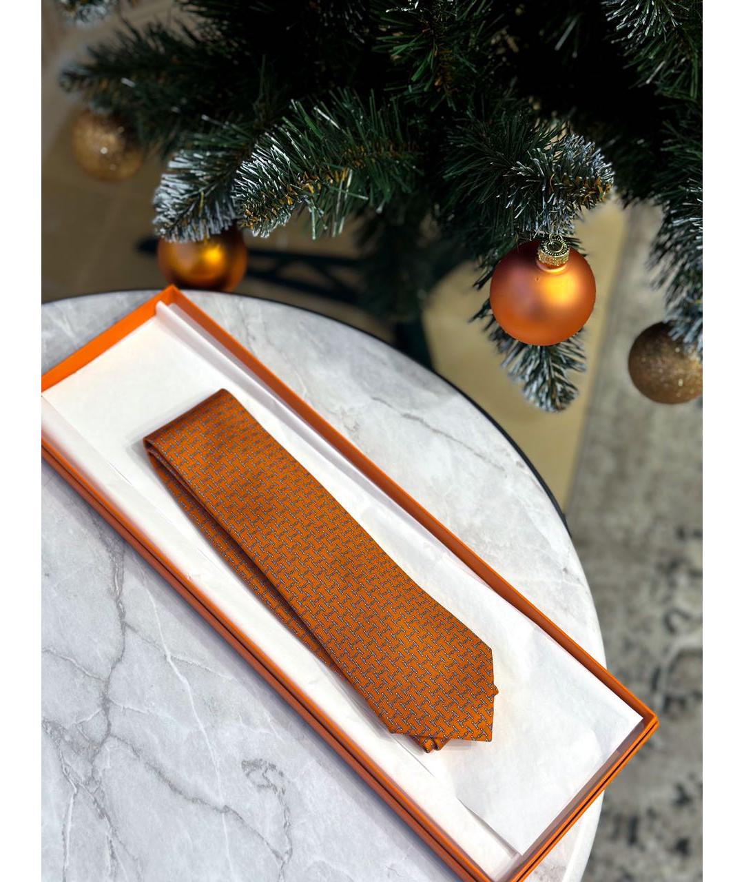 HERMES PRE-OWNED Оранжевый шелковый галстук, фото 2