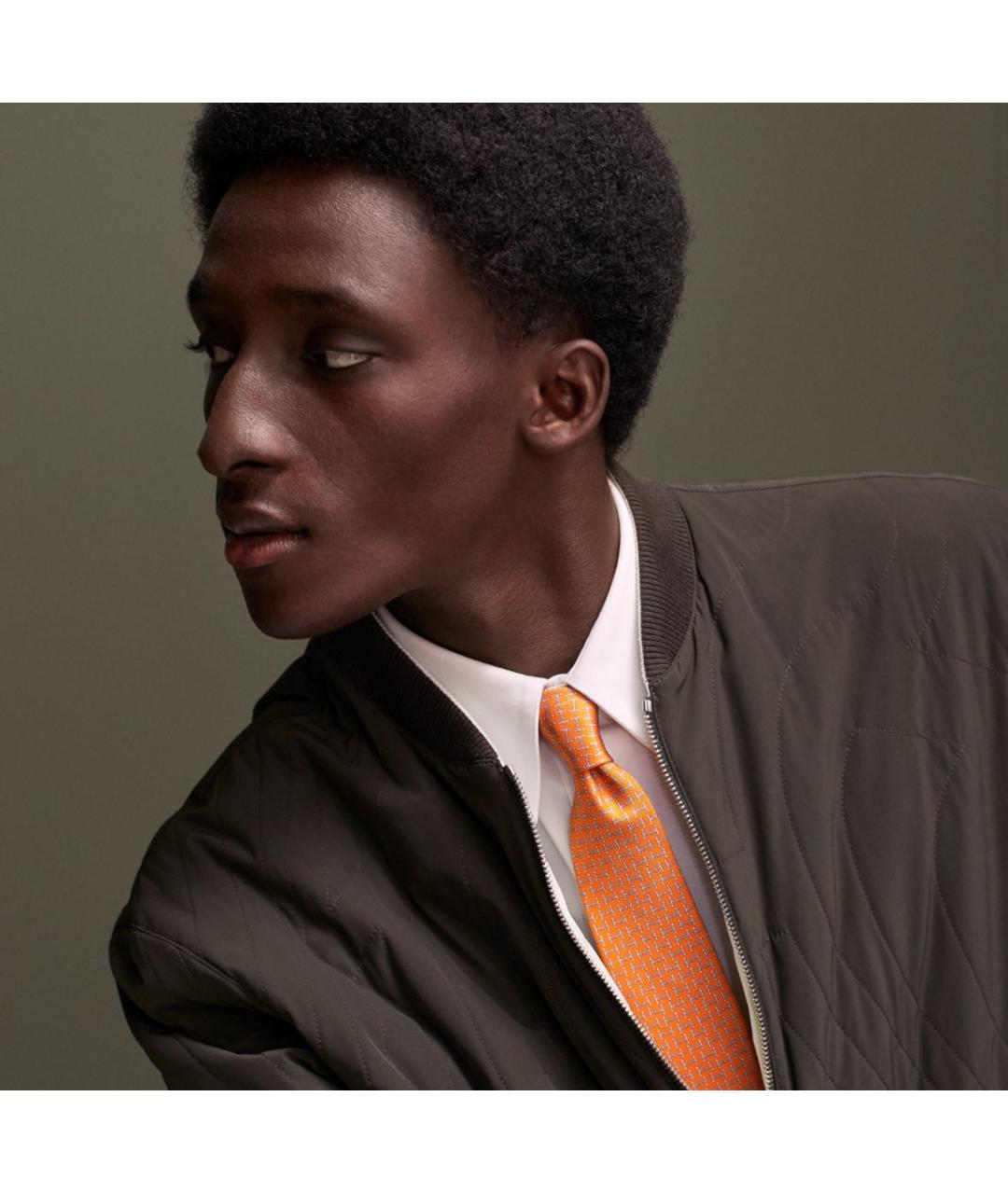 HERMES PRE-OWNED Оранжевый шелковый галстук, фото 3