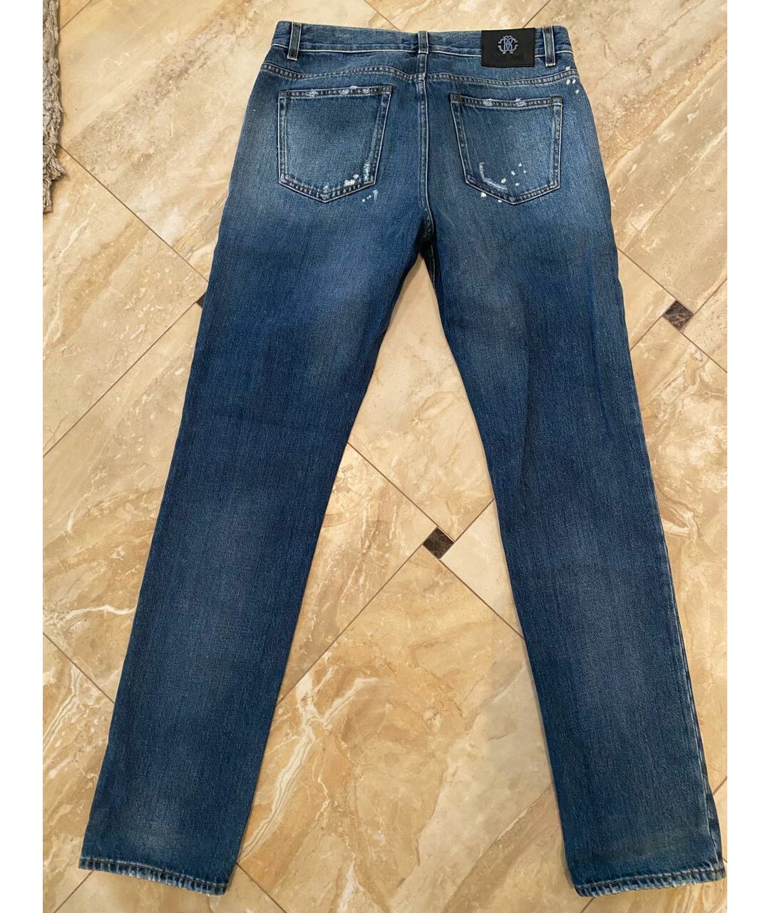 ROBERTO CAVALLI Голубые хлопко-эластановые прямые джинсы, фото 2