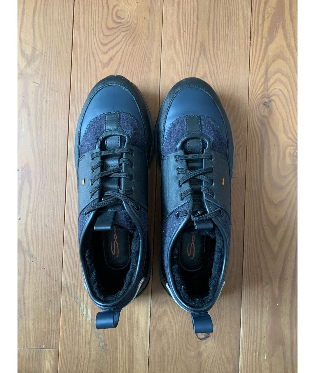 SANTONI Темно-синие кожаные низкие кроссовки / кеды, фото 2