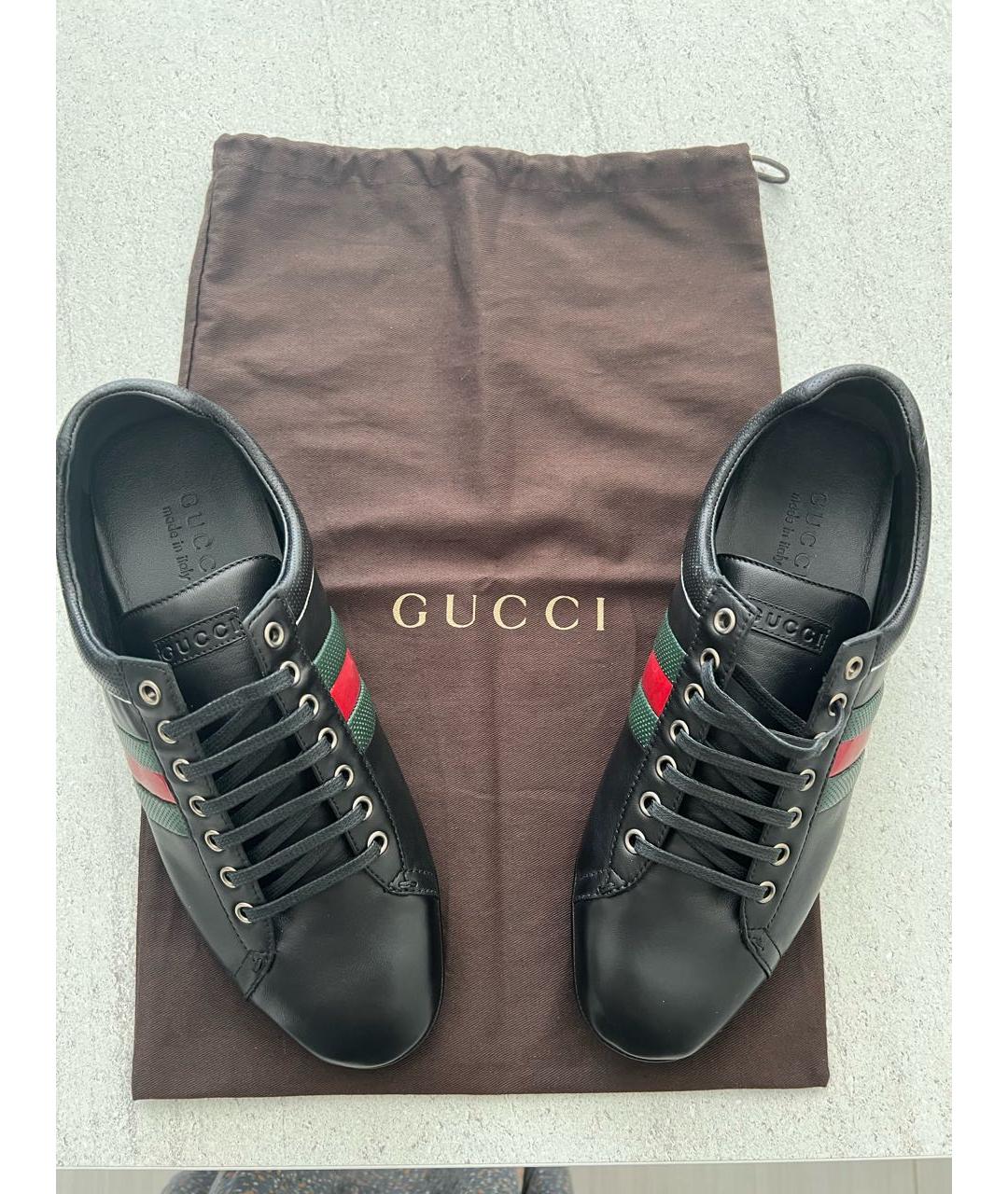 GUCCI Черные кожаные низкие кроссовки / кеды, фото 5