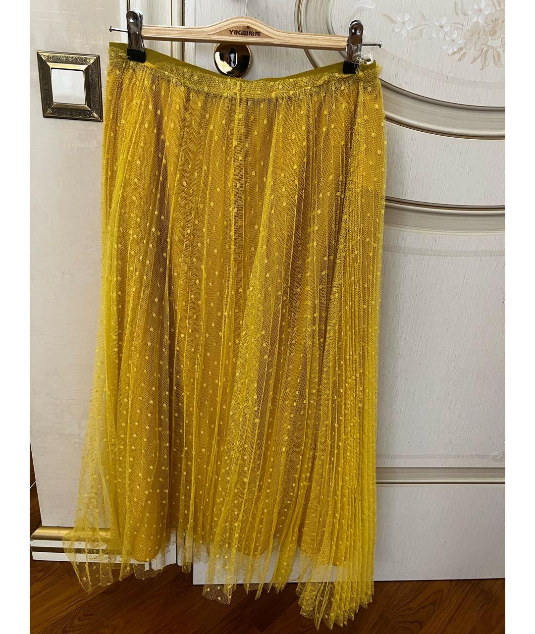 RED VALENTINO Желтая сетчатая юбка миди, фото 5