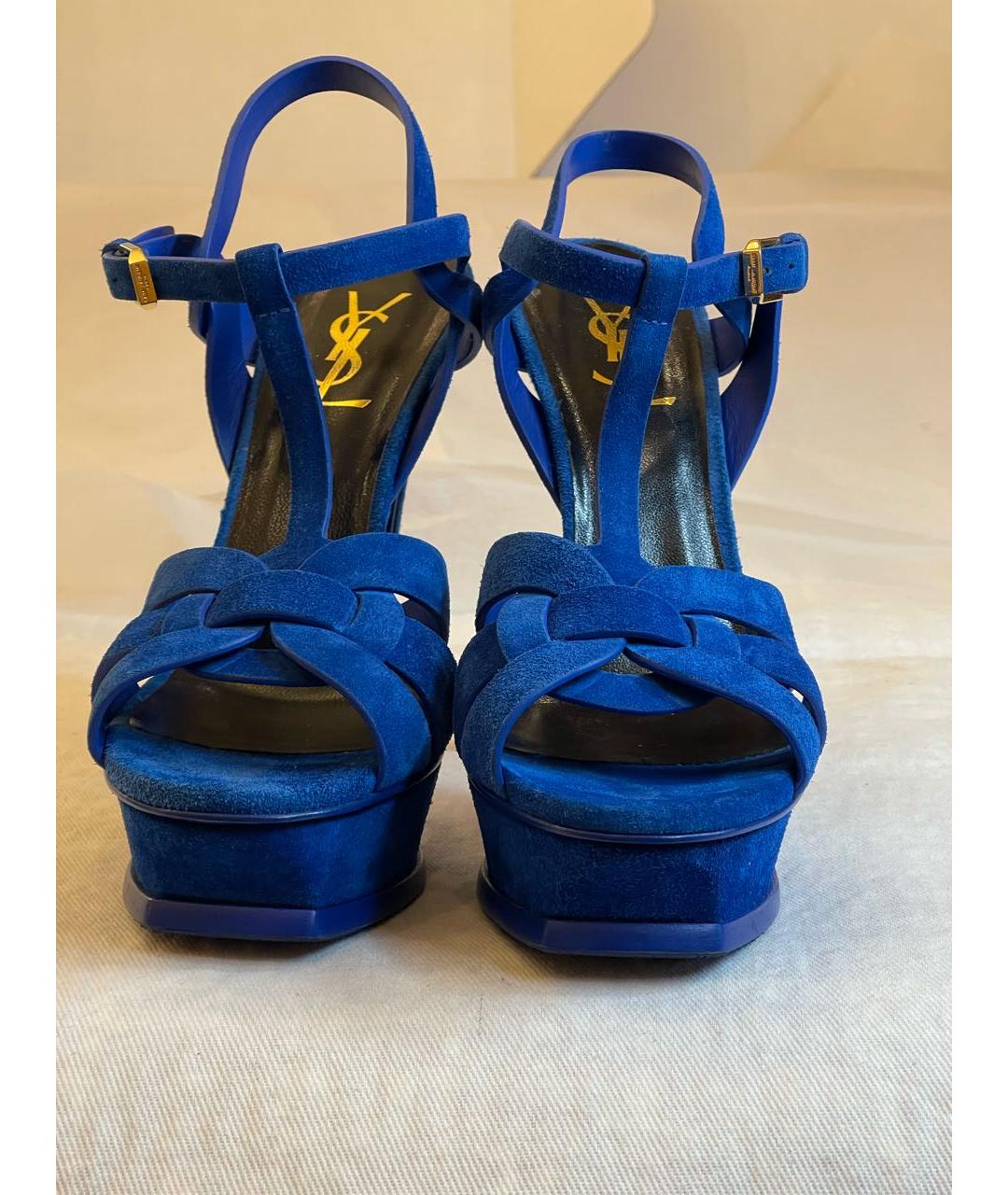 SAINT LAURENT Синие замшевые босоножки, фото 2