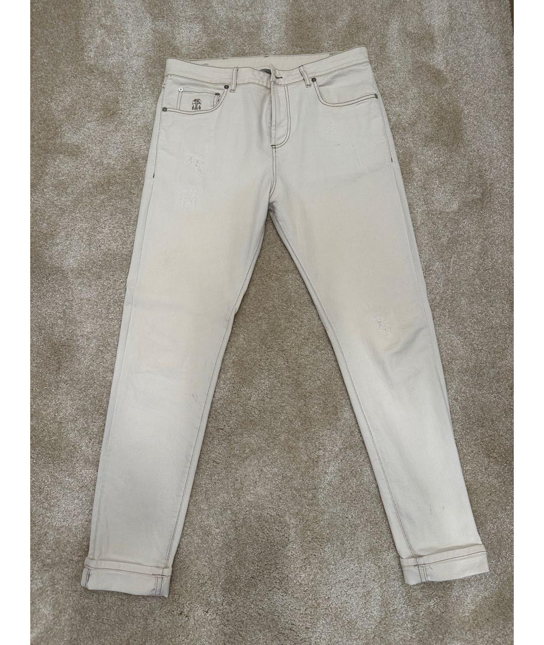 BRUNELLO CUCINELLI Бежевые хлопко-эластановые джинсы, фото 8
