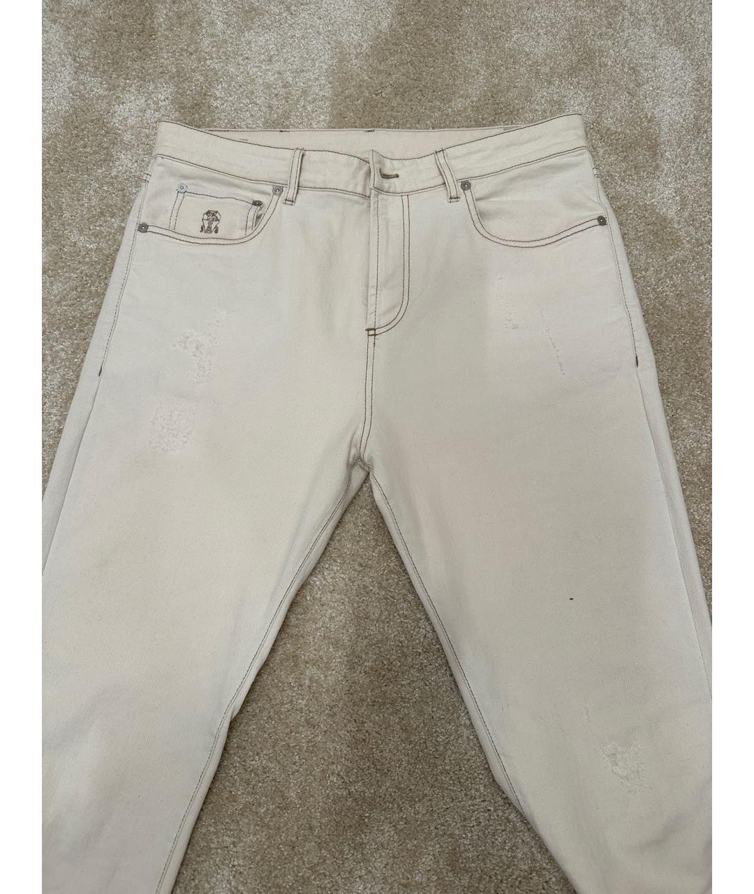 BRUNELLO CUCINELLI Бежевые хлопко-эластановые джинсы, фото 3