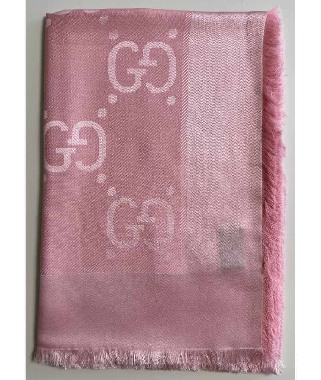 GUCCI Розовый шелковый шарф, фото 9