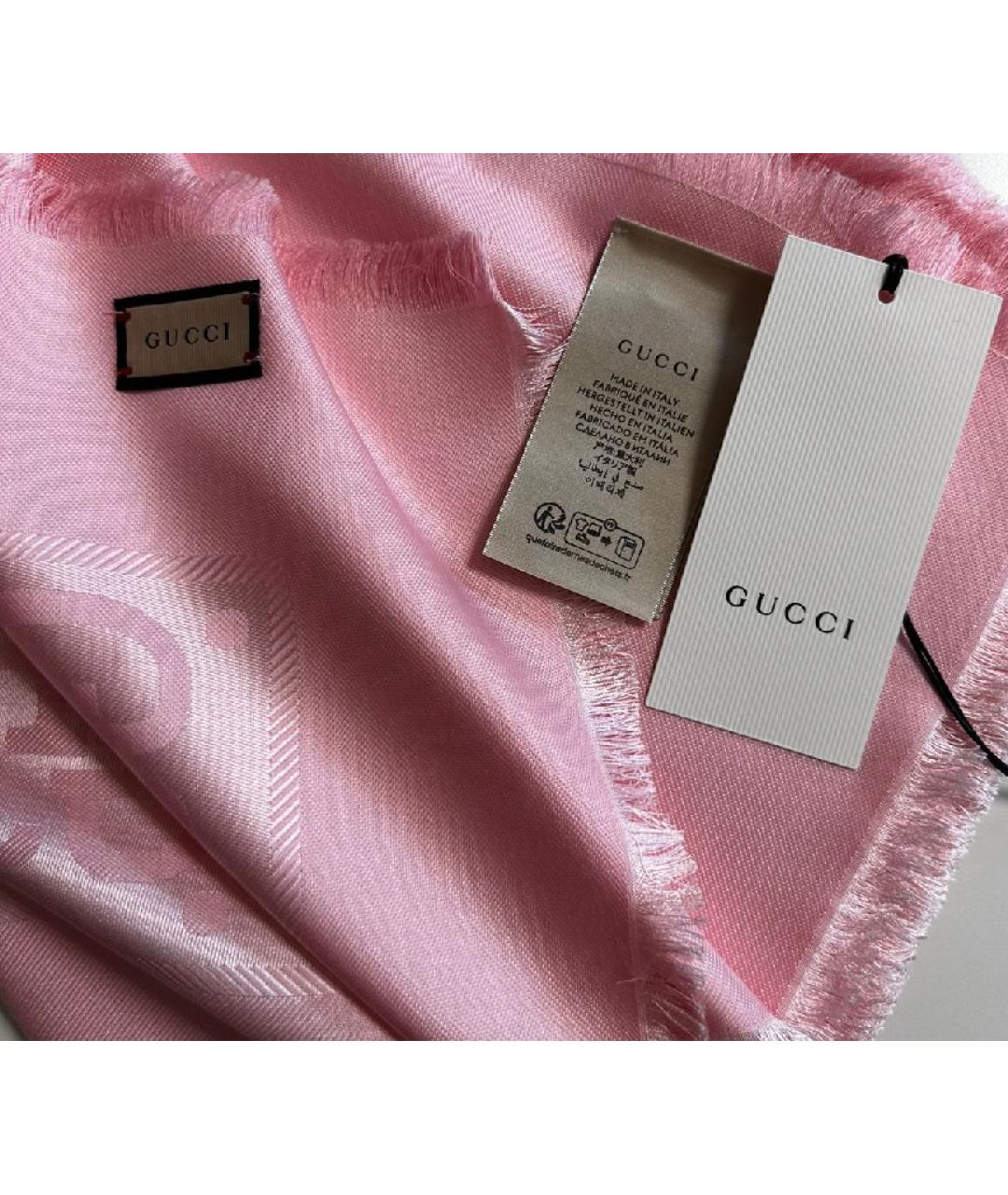 GUCCI Розовый шелковый шарф, фото 3