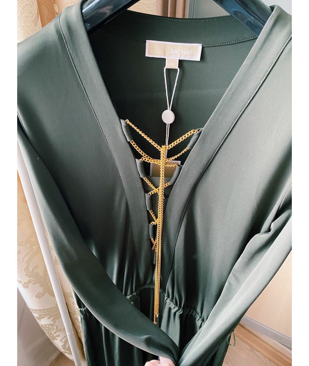 MICHAEL KORS Хаки вискозное повседневное платье, фото 2