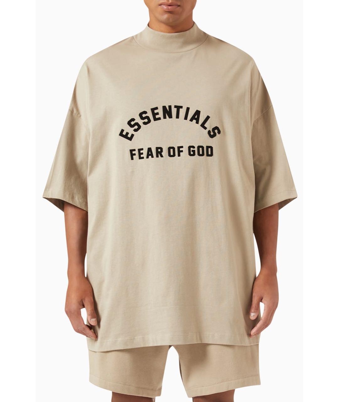 FEAR OF GOD ESSENTIALS Бежевая хлопковая футболка, фото 2