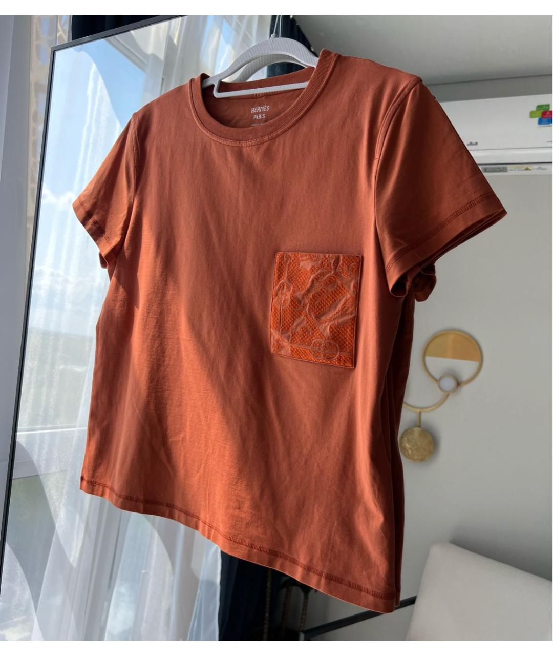 HERMES PRE-OWNED Коричневая хлопковая футболка, фото 5