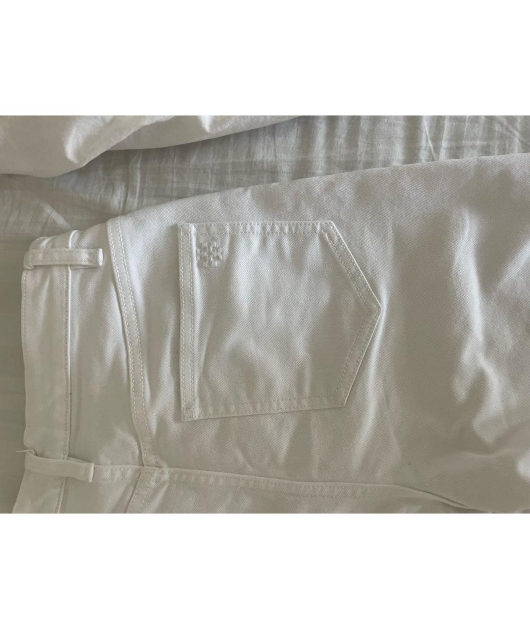 TORY BURCH Белые хлопко-эластановые прямые джинсы, фото 4