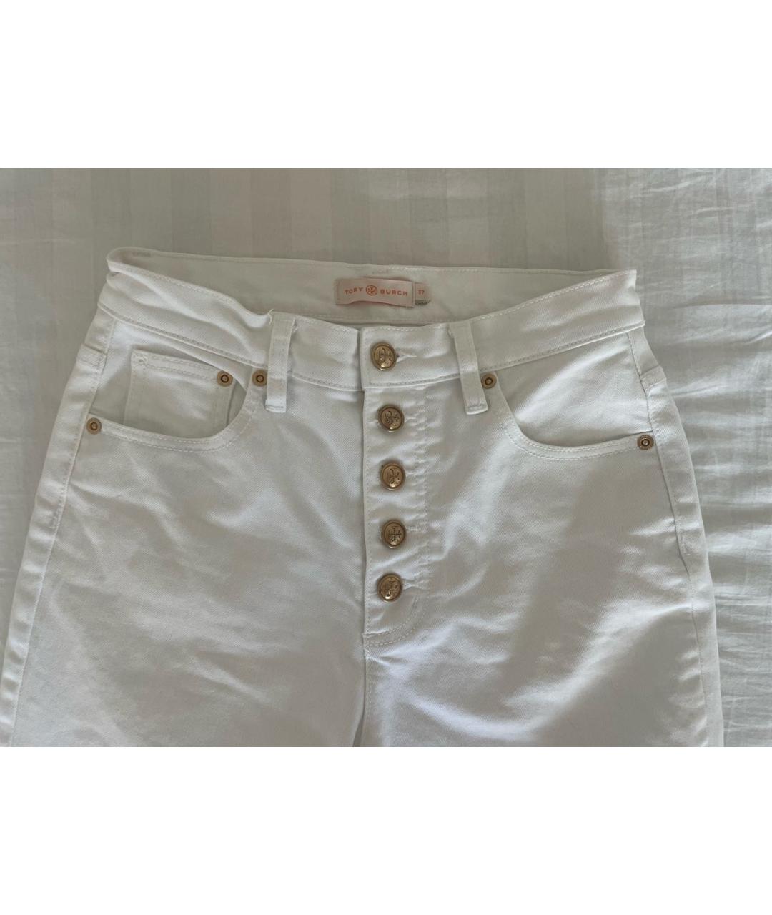 TORY BURCH Белые хлопко-эластановые прямые джинсы, фото 3