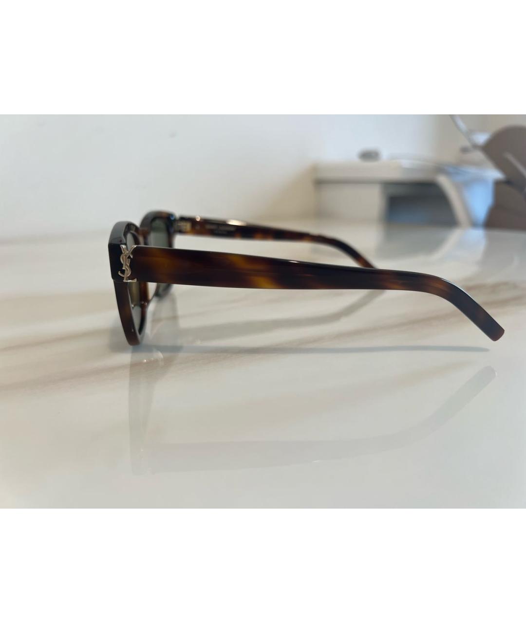 SAINT LAURENT Коричневые пластиковые солнцезащитные очки, фото 2