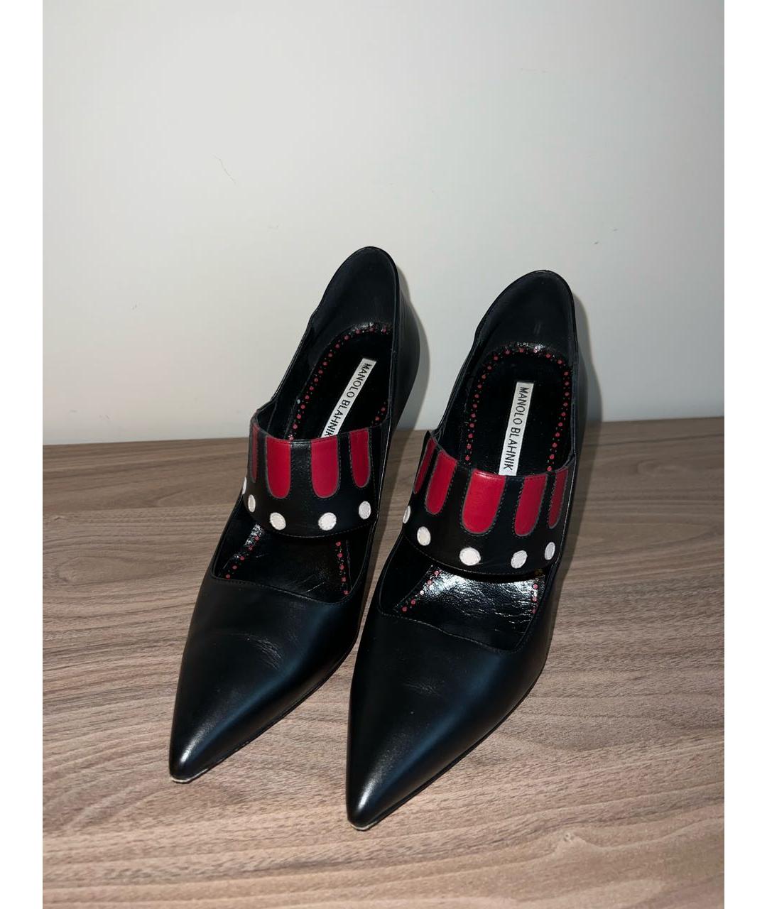 MANOLO BLAHNIK Черные кожаные туфли, фото 2