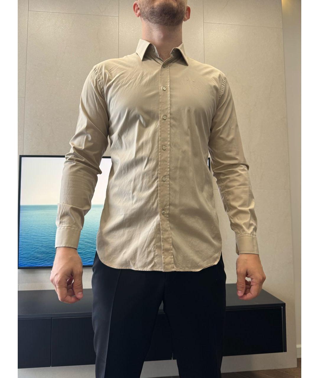 BURBERRY Бежевая хлопко-полиэстеровая классическая рубашка, фото 2