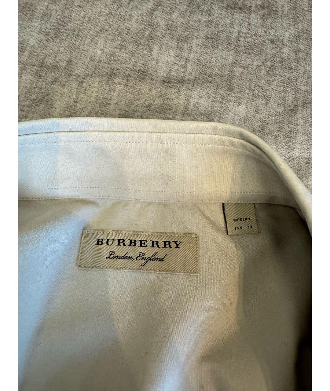 BURBERRY Бежевая хлопко-полиэстеровая классическая рубашка, фото 5