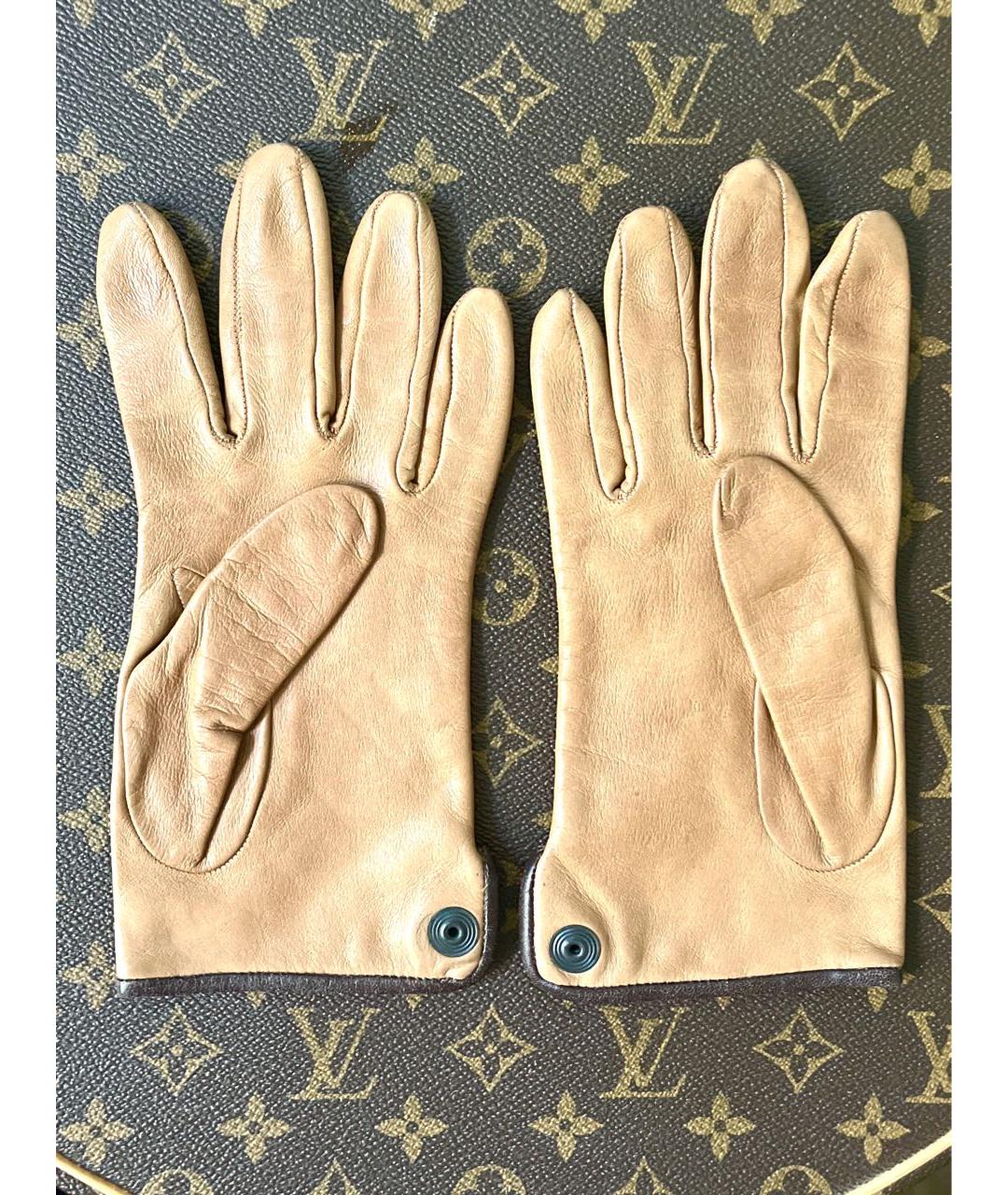 ARMANI COLLEZIONI Коричневые кожаные перчатки, фото 2