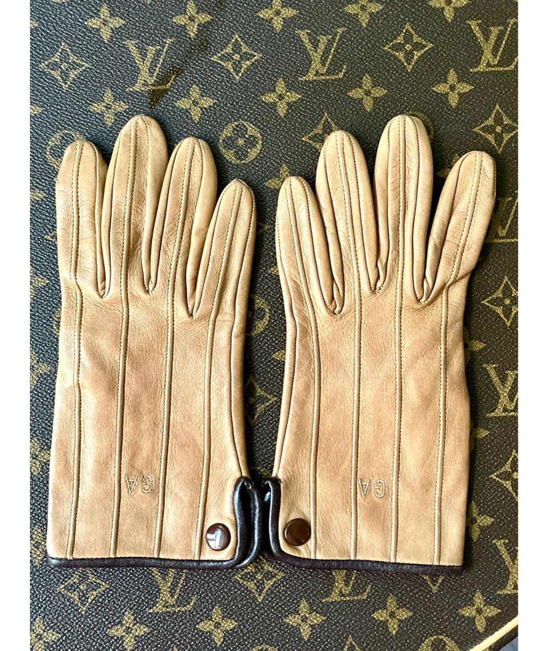 ARMANI COLLEZIONI Коричневые кожаные перчатки, фото 6