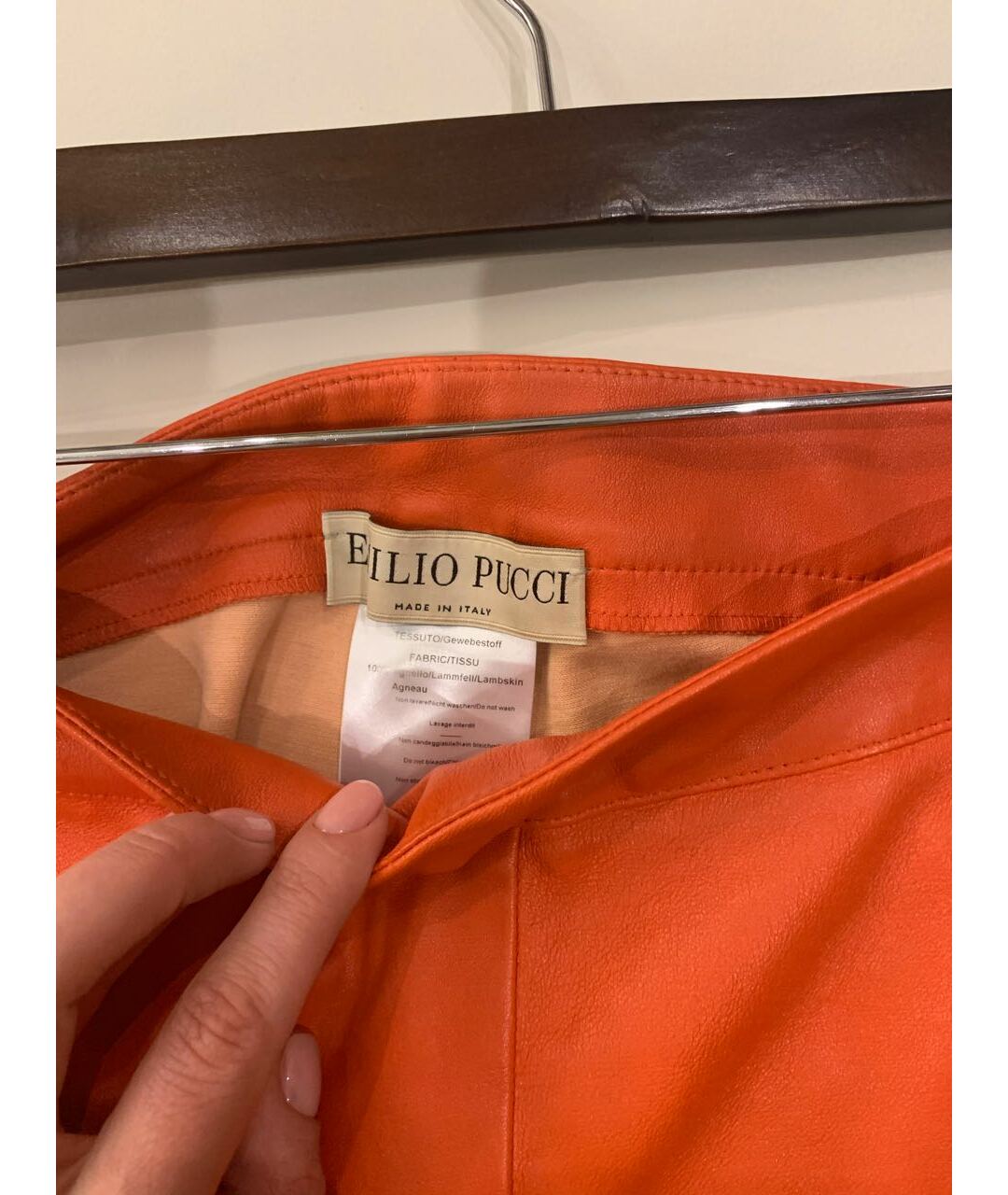 EMILIO PUCCI Оранжевое кожаные прямые брюки, фото 5