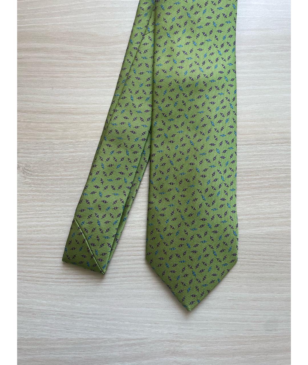 HERMES Зеленый шелковый галстук, фото 2