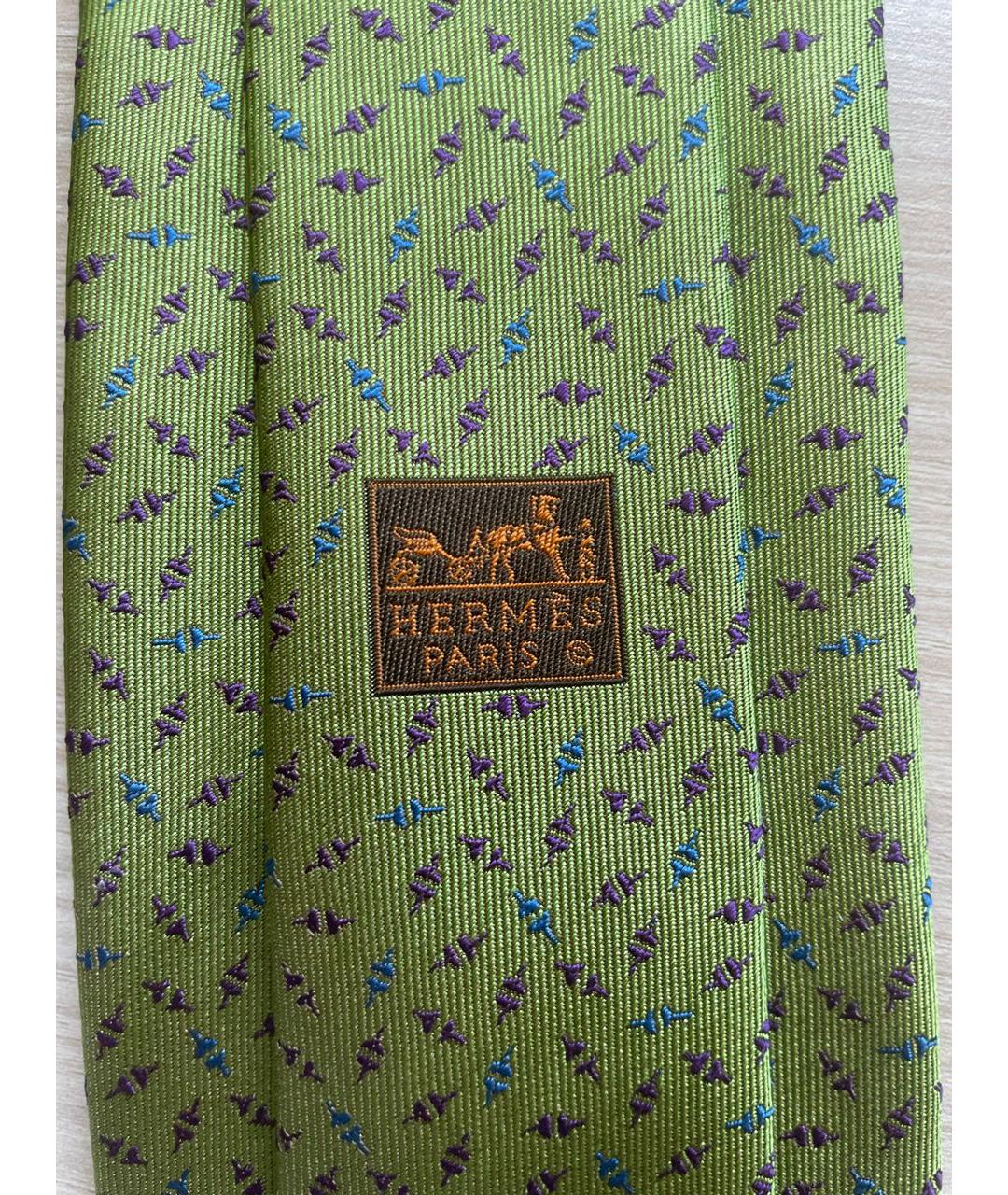 HERMES PRE-OWNED Зеленый шелковый галстук, фото 5