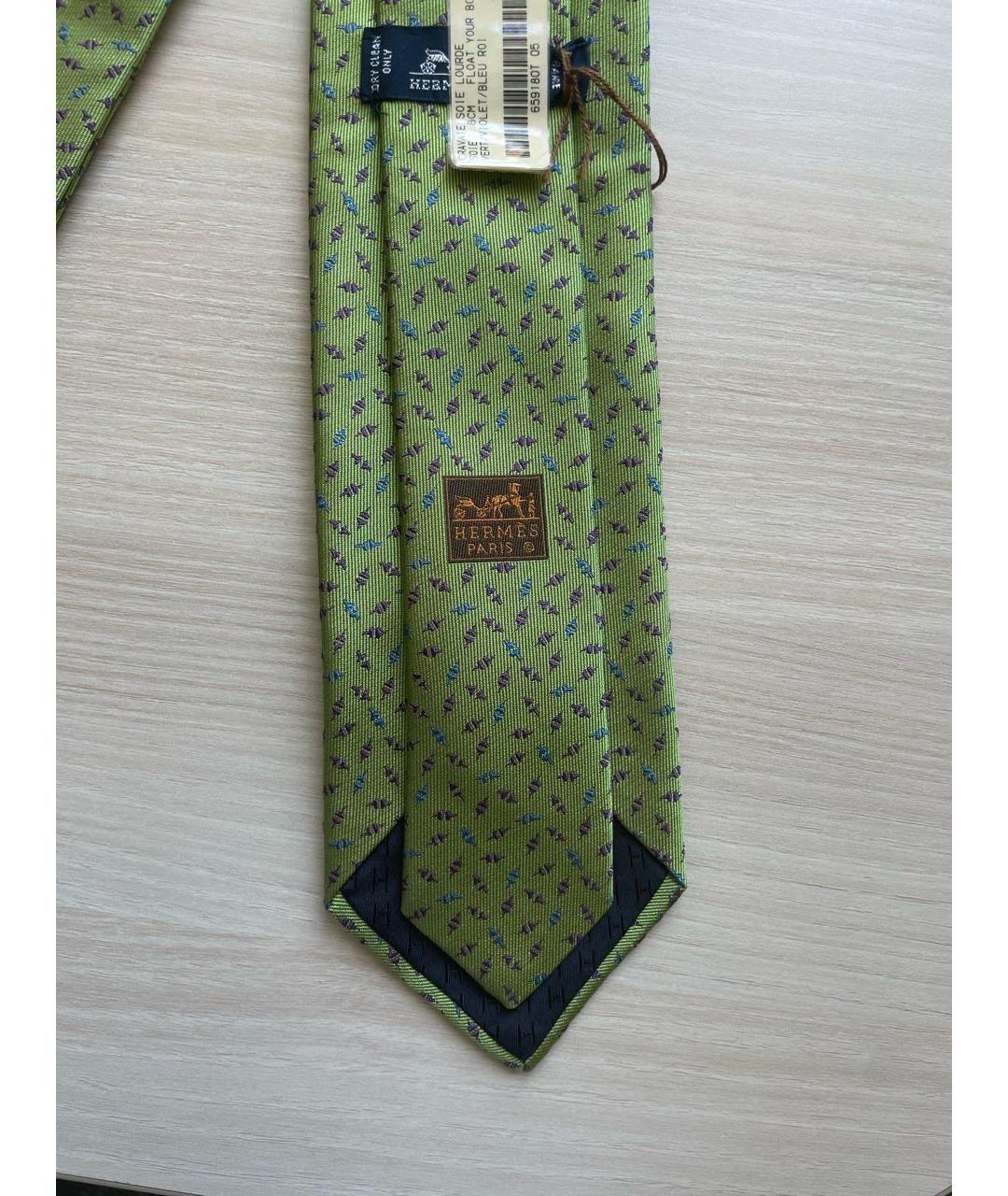 HERMES PRE-OWNED Зеленый шелковый галстук, фото 3