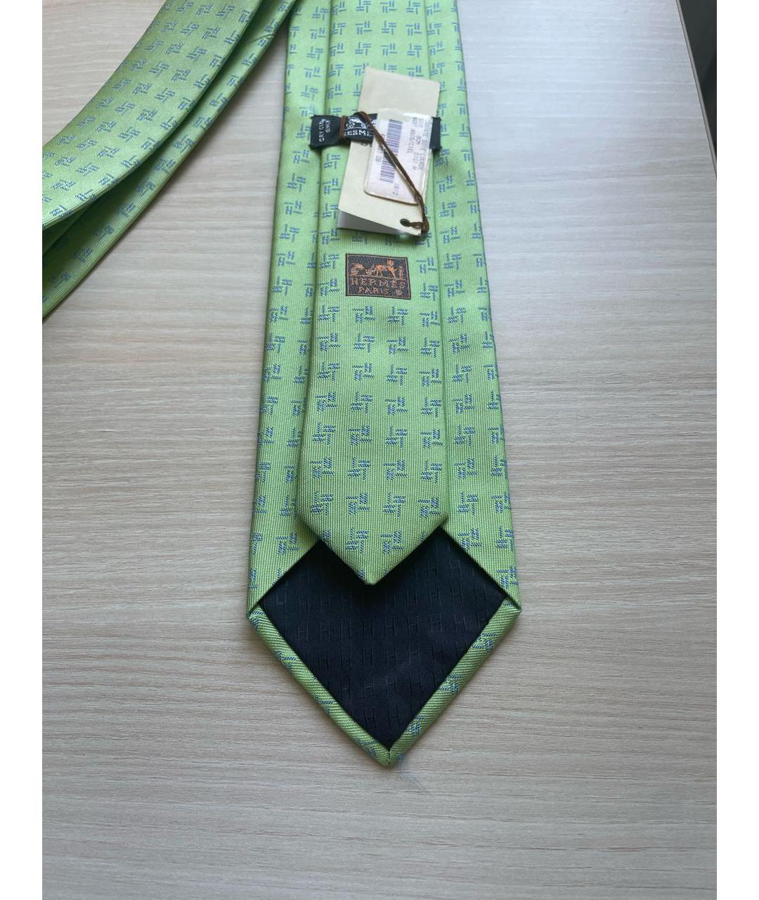 HERMES Салатовый шелковый галстук, фото 3