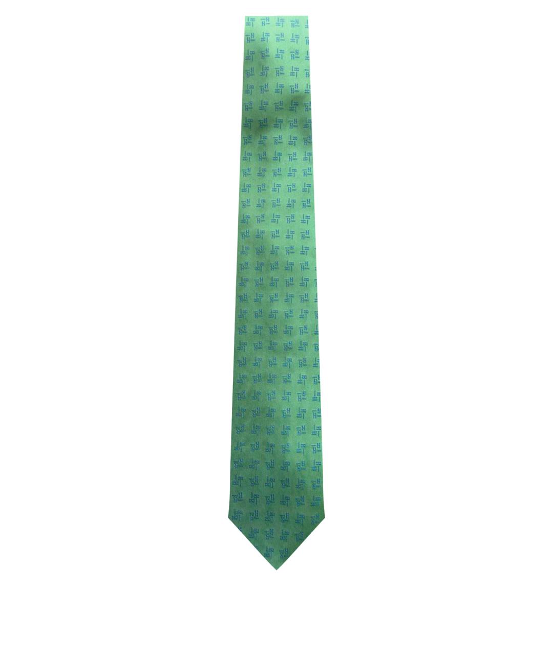 HERMES Салатовый шелковый галстук, фото 1