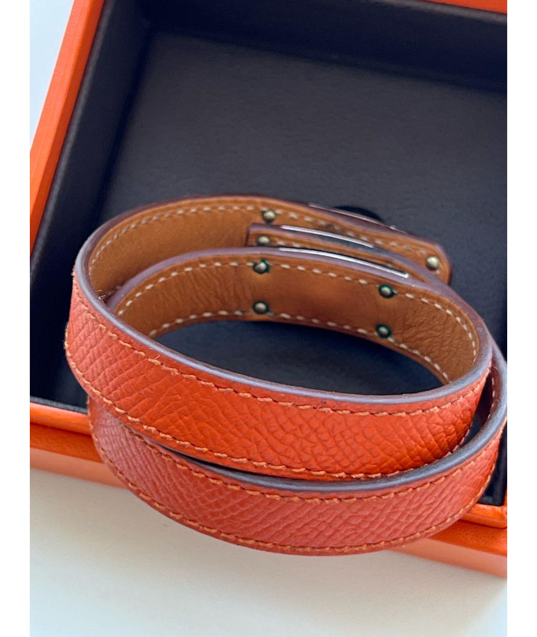 HERMES Оранжевый кожаный браслет, фото 4