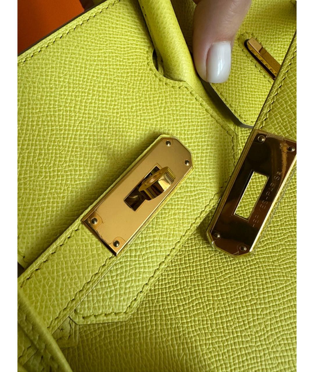 HERMES Желтая кожаная сумка с короткими ручками, фото 5