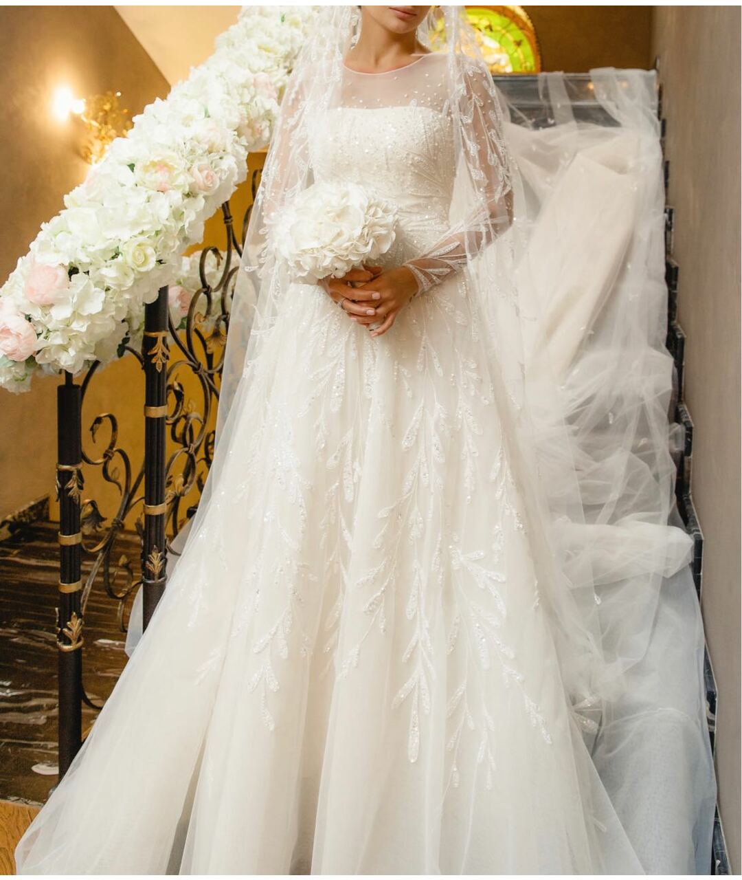 Georges Hobeika Белое сетчатое свадебное платье, фото 4
