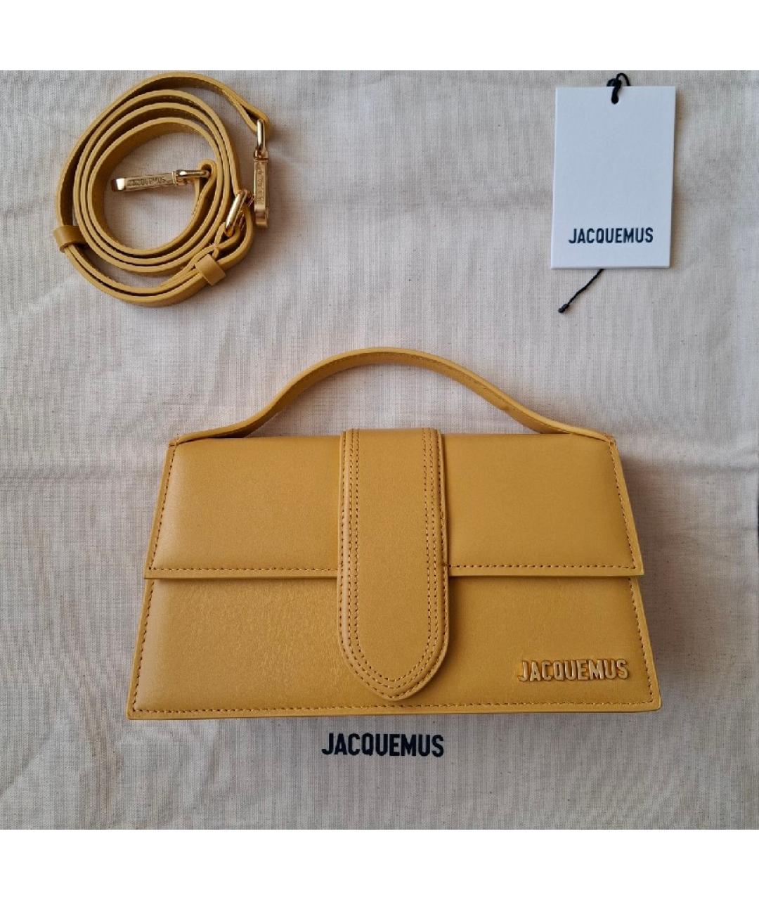 JACQUEMUS Желтая кожаная сумка с короткими ручками, фото 10
