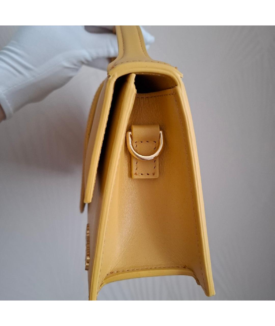 JACQUEMUS Желтая кожаная сумка с короткими ручками, фото 8