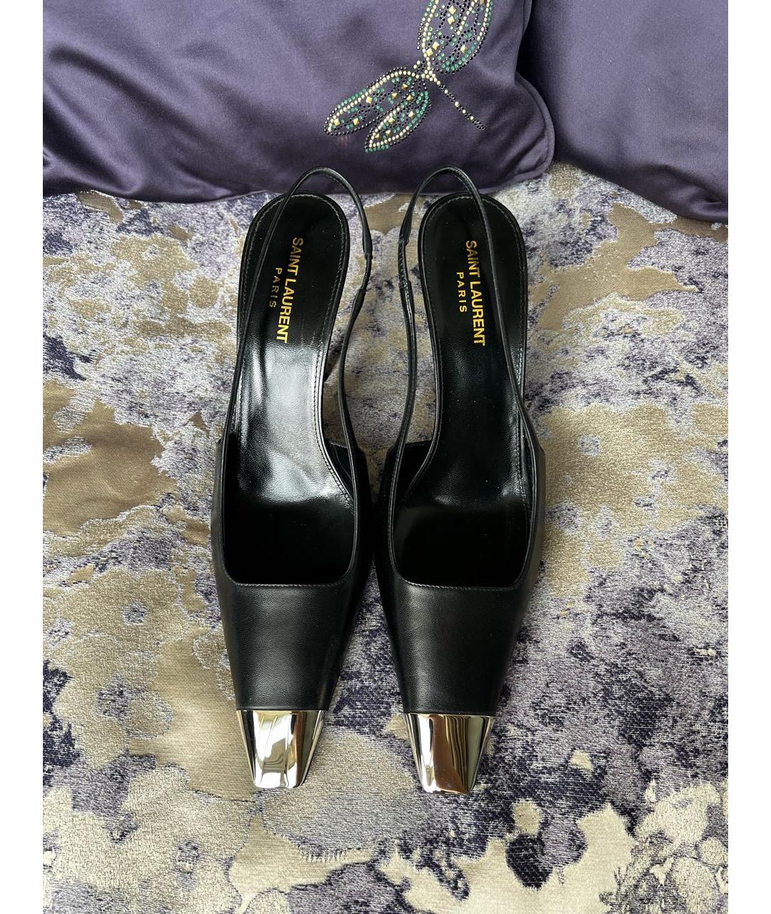 SAINT LAURENT Черные кожаные босоножки, фото 2