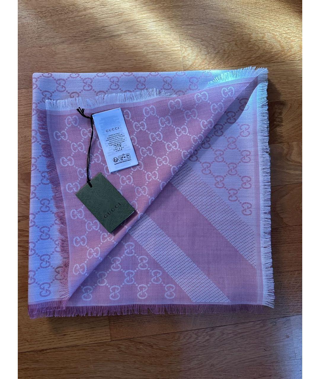 GUCCI Розовый шерстяной платок, фото 2