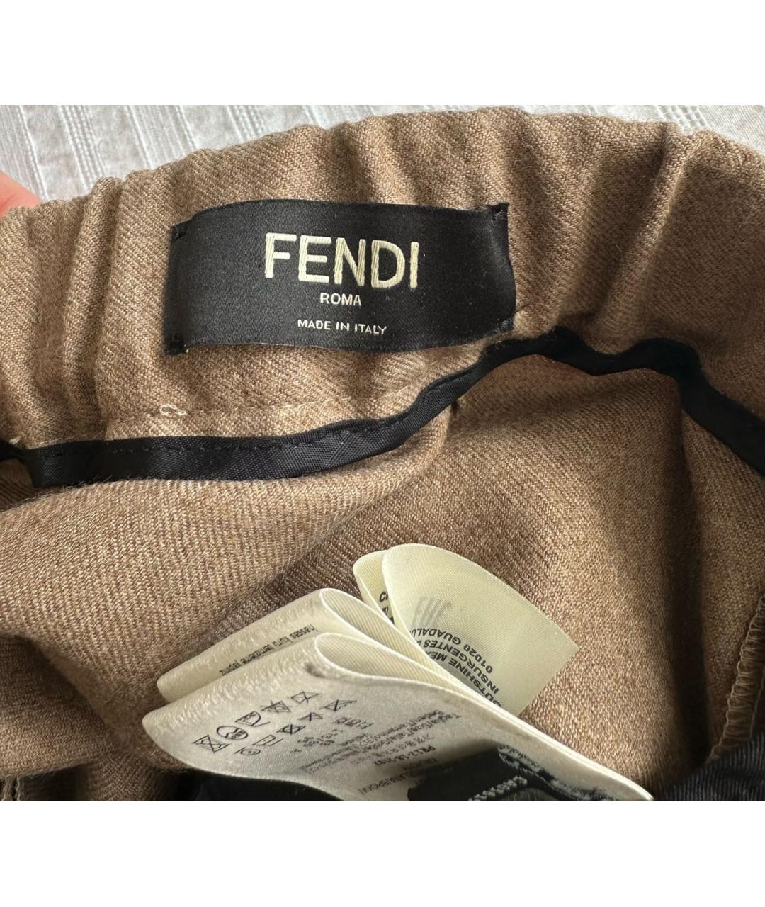 FENDI Бежевые шерстяные повседневные брюки, фото 3