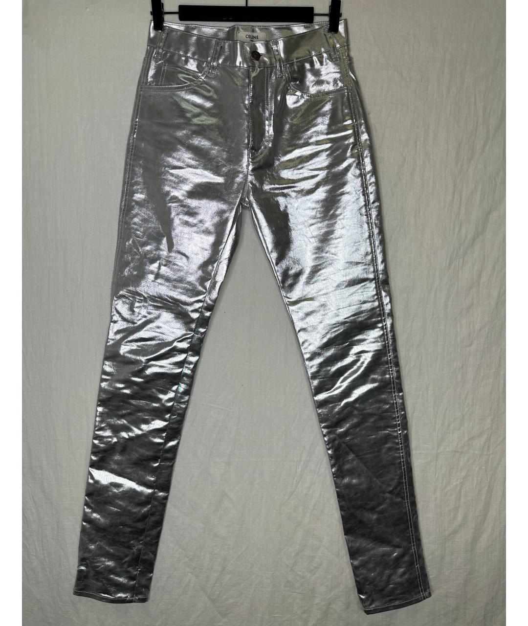 CELINE Серебряные хлопко-эластановые джинсы слим, фото 5