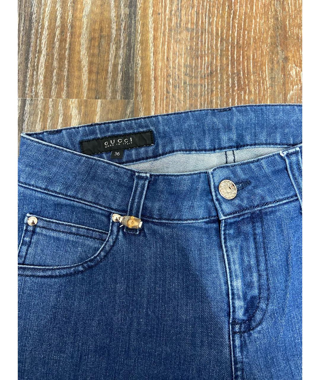 GUCCI Синие хлопко-эластановые прямые джинсы, фото 3