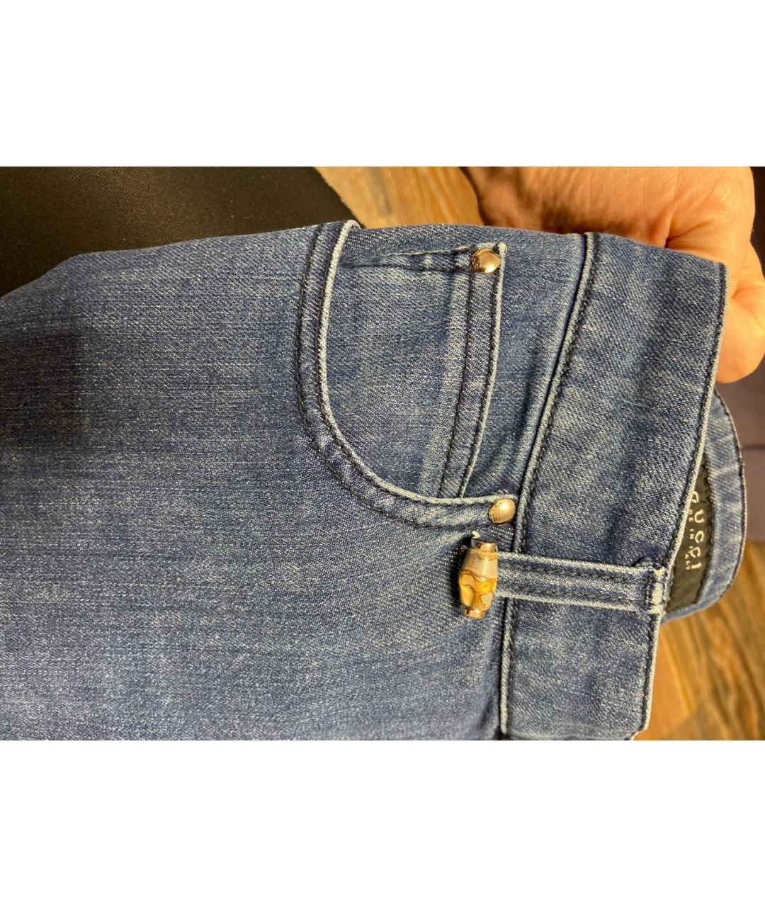 GUCCI Синие хлопко-эластановые прямые джинсы, фото 8