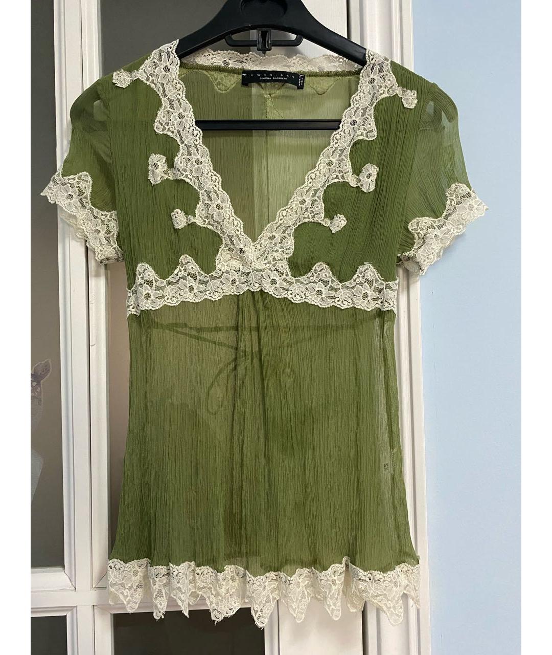 TWIN-SET Зеленая шелковая блузы, фото 5