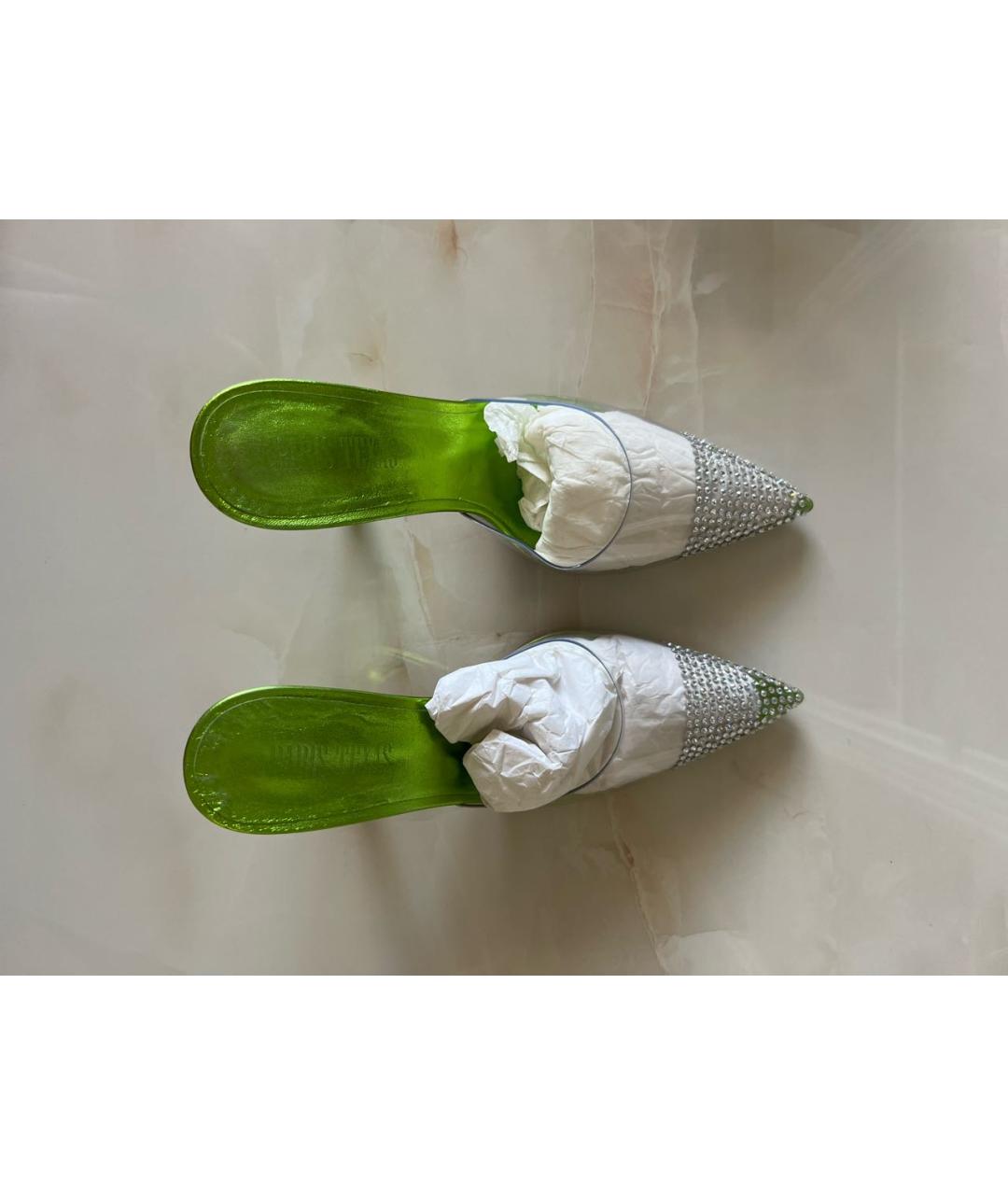 PARIS TEXAS Зеленые кожаные мюли, фото 4