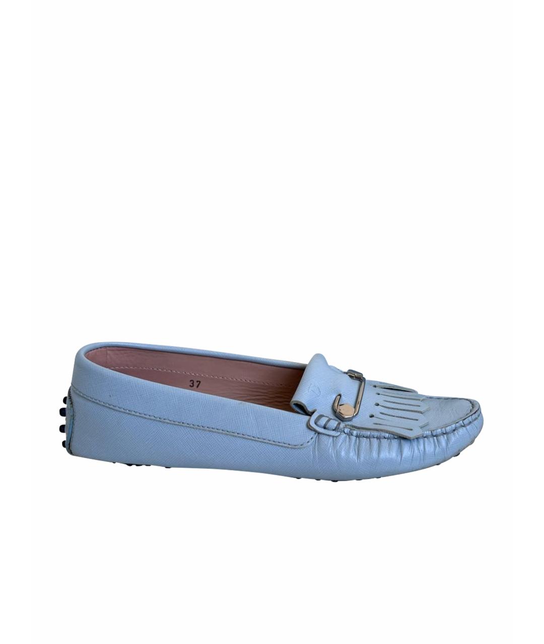 TOD'S Голубые кожаные мокасины, фото 1